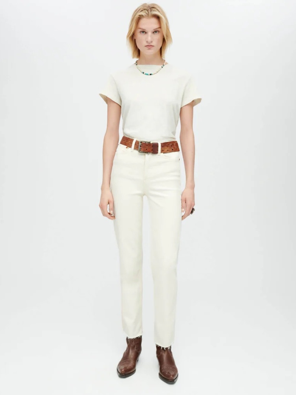 RE/DONE Size‎ 24 White High Rise Ankle Crop Stretch Raw Hem Jeans
